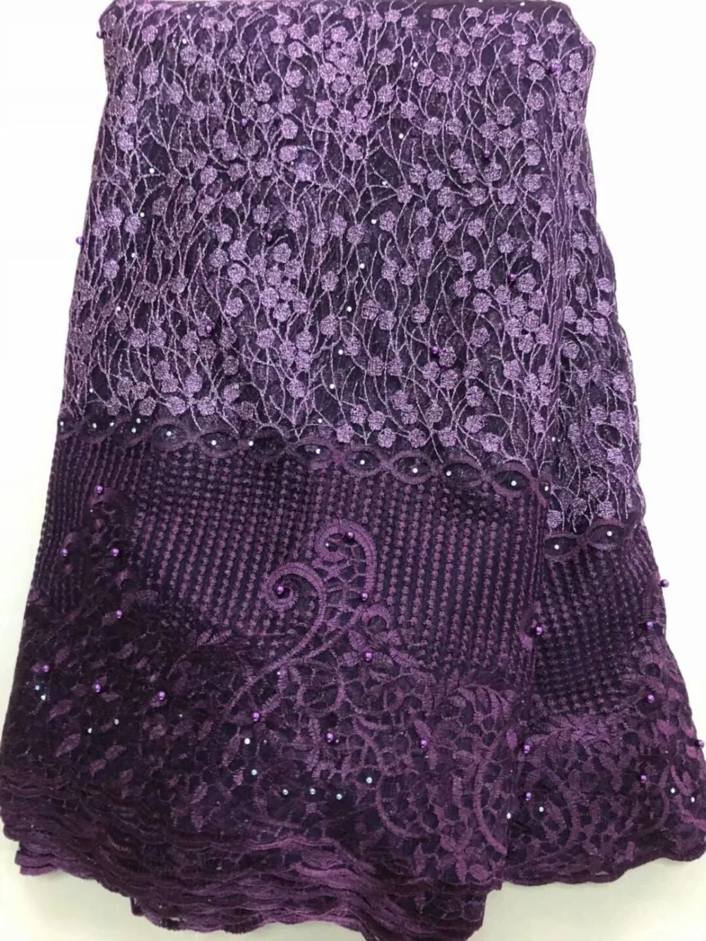 High-end fashionable Nigerian Laces Fabrics High Quality African handcut Beads Fabric Wedding French Tulle Lace Royal blue | Дом и сад