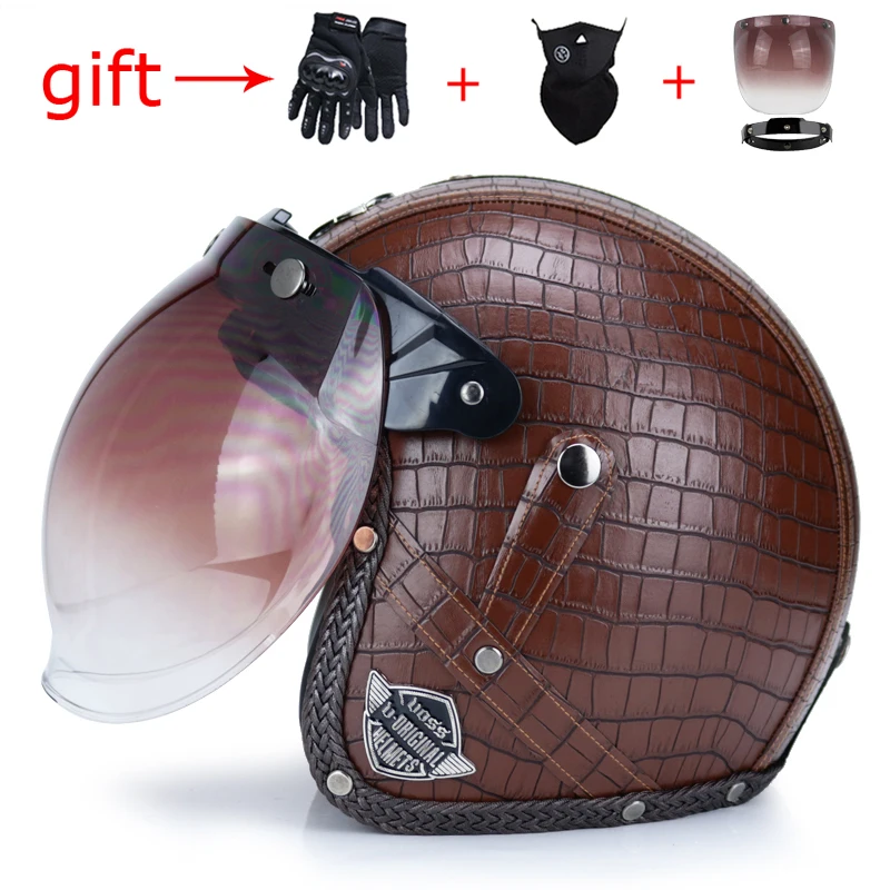 Moto rcycle шлем casco moto PU с открытым лицом 3/4 Ретро шлем хищника для мужчин и женщин capaceteDOT Сертифицированный чоппер шлем - Цвет: 6b