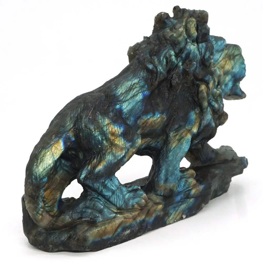 Lion Figurine Natural Gemstone Labradorite Carved Animal Statue Home Ornament | Дом и сад