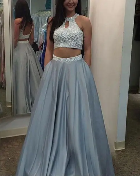 Новое поступление элегантное серое платье для выпускного вечера 2017 aline beadings два