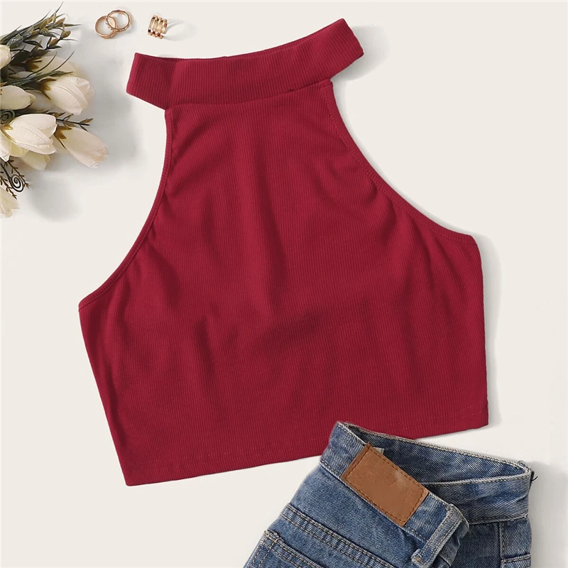 SweatyRocks женский топ с бретелькой через шею,, модный летний Повседневный Топ с открытой спиной, Женский облегающий сексуальный жилет