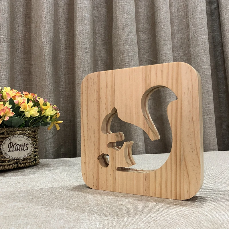 DIY индивидуальные деревянный 3D Ночник Прекрасный белка вечерние малыш стол настольные лампы светодиодный освещения подарок USB Декор Ночная IY801101
