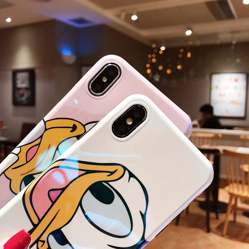 GYPHCA Fashion Cartoon Daisy Donald Duck Case For iPhone 8 7 6 Plus X XS XR XSMAX Cute Blu-Ray IMD Soft Phone Back Cover |