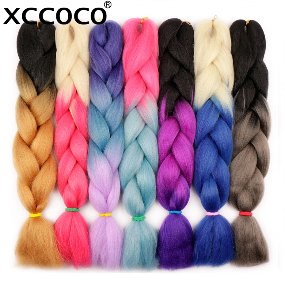 XCCOCO вязаные крючком волосы синтетические плетеные для наращивания 24 дюйма Омбре