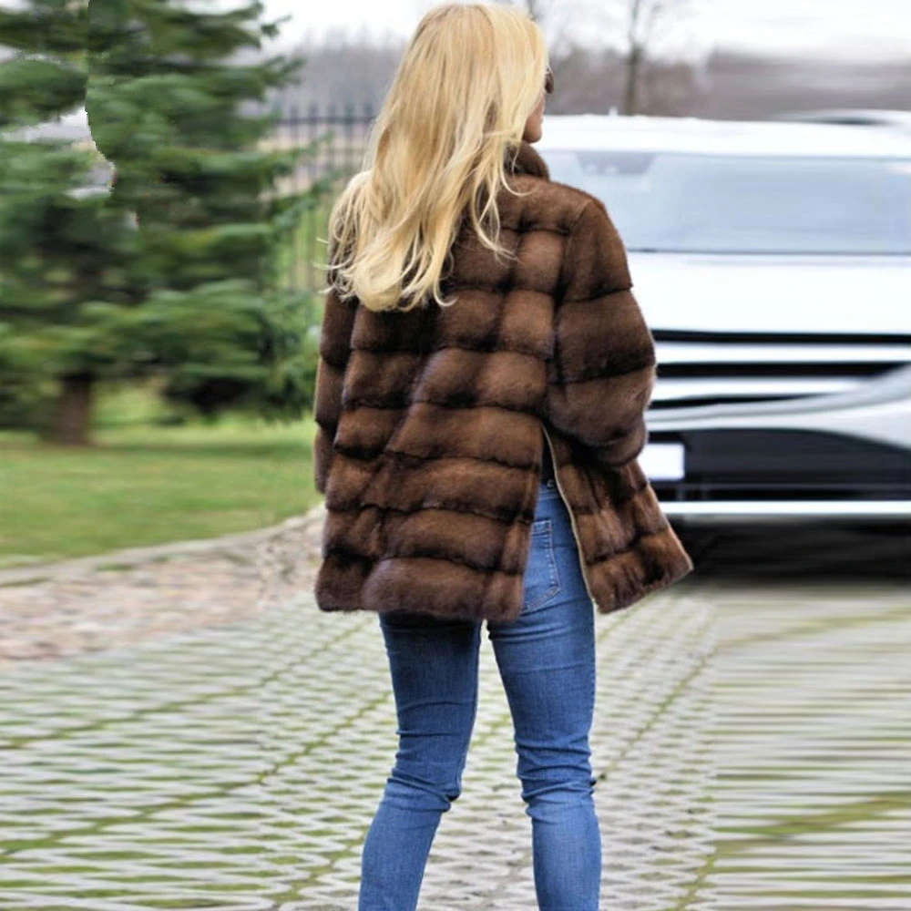 TOPFUR Winter Real Fur Customized Short Real Fur Coat Women Natural Mink Fur Jacket full Sleeves Mandarin Collar Coat Women