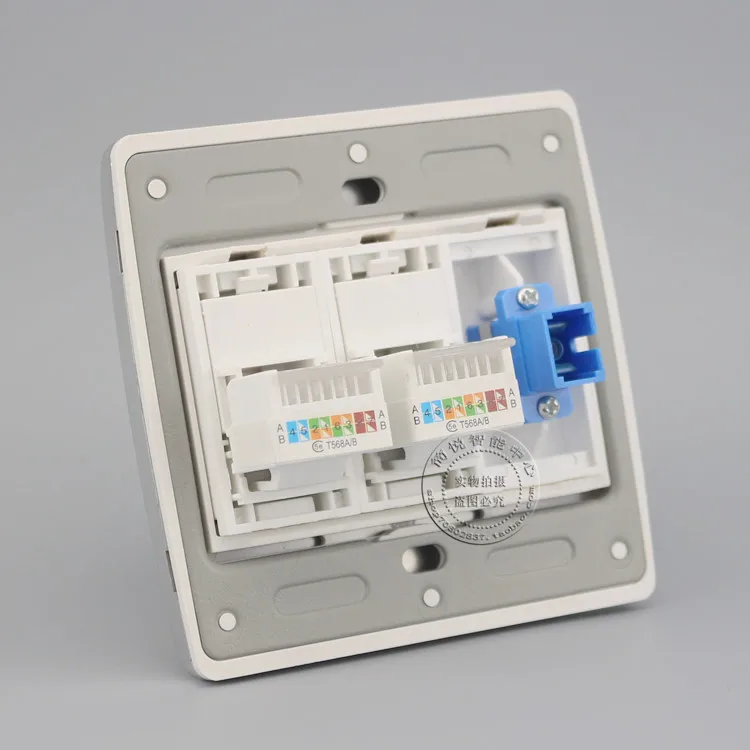 SC Opitcal волоконный разъем и двойной Cat5e RJ45 сетевой Lan цвет шампанского Лицевая