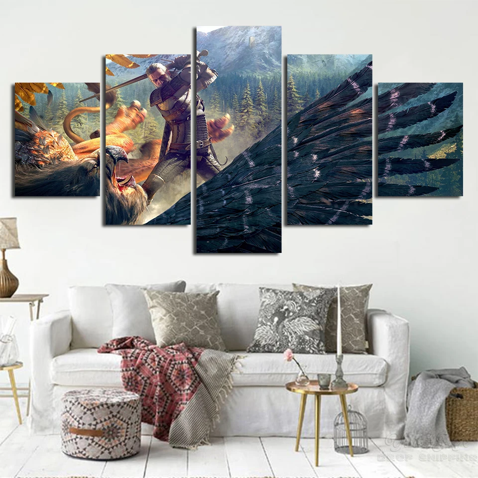 Ведьмак 3 дикий Рисунок &quotОхота&quot настенная Художественная печать 5 шт. игровой