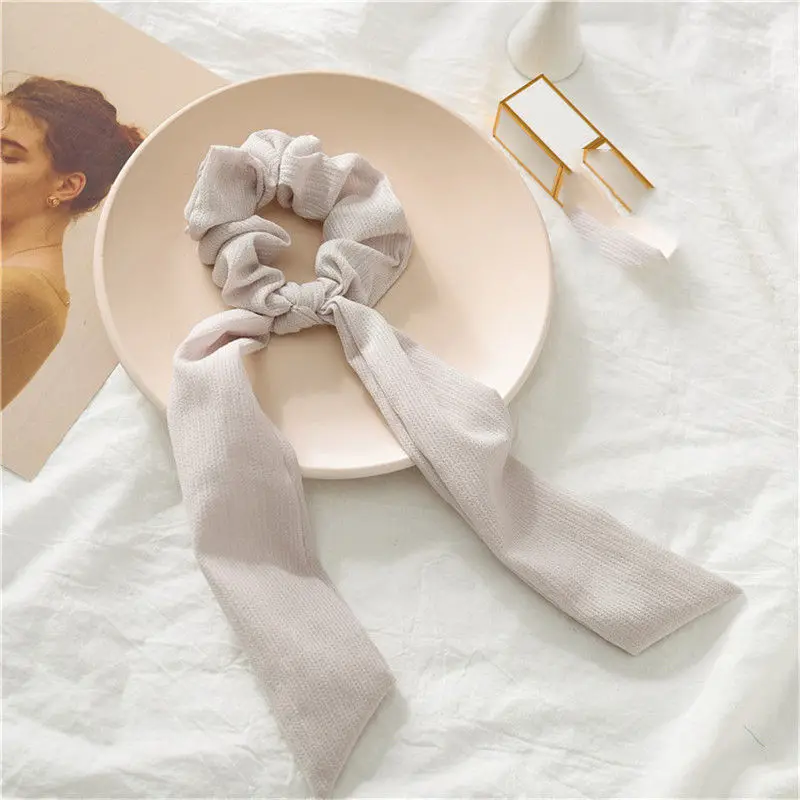 light gray Ruoshui прекрасный кролик Scrunchies женщина печатных волосы с цветами Галстуки Девушки эластичные резинки для волос аксессуары для волос хвост держатель - Цвет: light gray