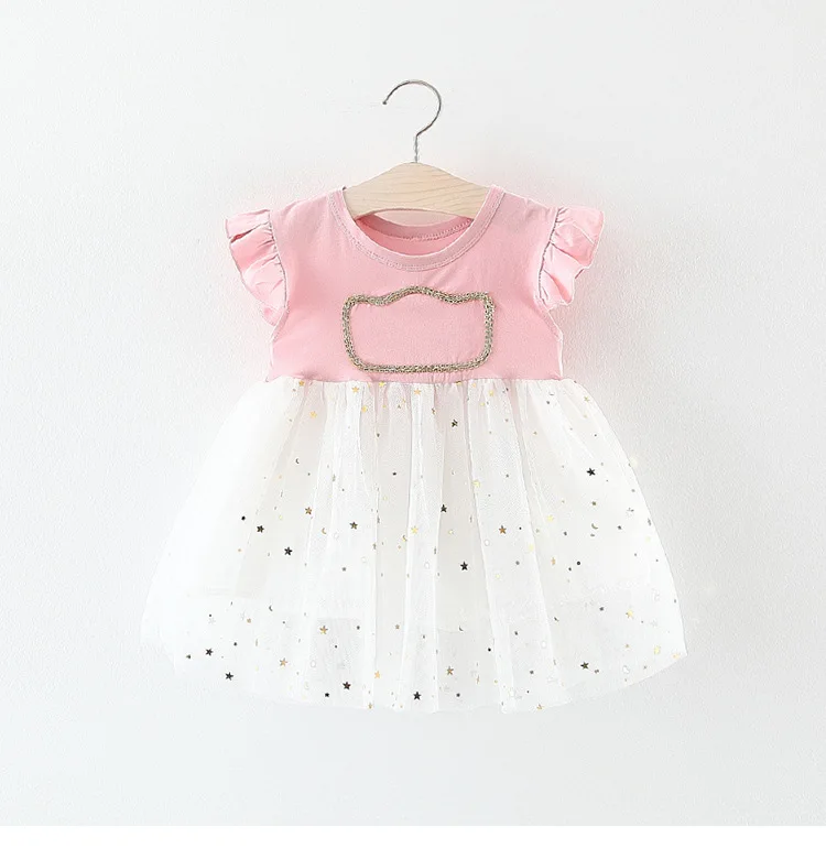 2019 Kids girl Lace Crown dress Baby Princess Stars Sleeveless kids party Summer baby wholesale clothes | Детская одежда и обувь