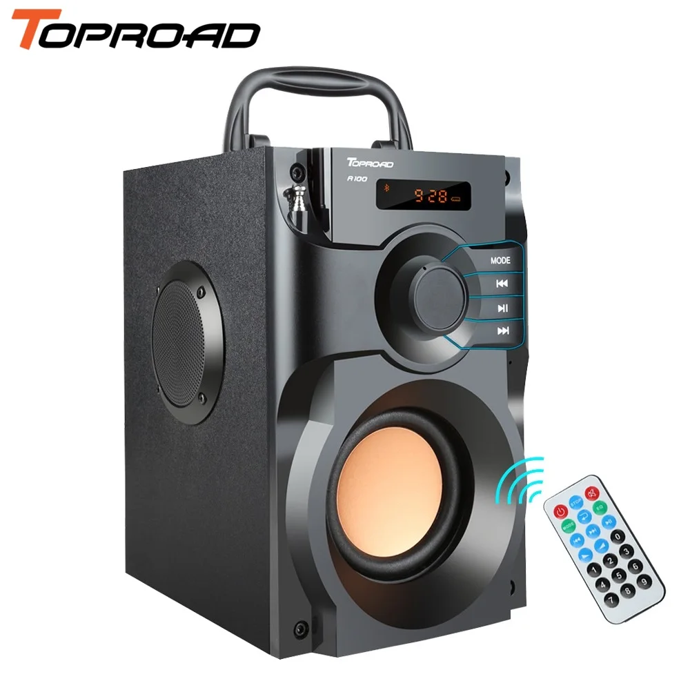 Black TOPROAD портативный Bluetooth динамик беспроводной стерео сабвуфер бас динамик s Колонка Поддержка FM радио TF AUX USB пульт дистанционного управления - Цвет: Black