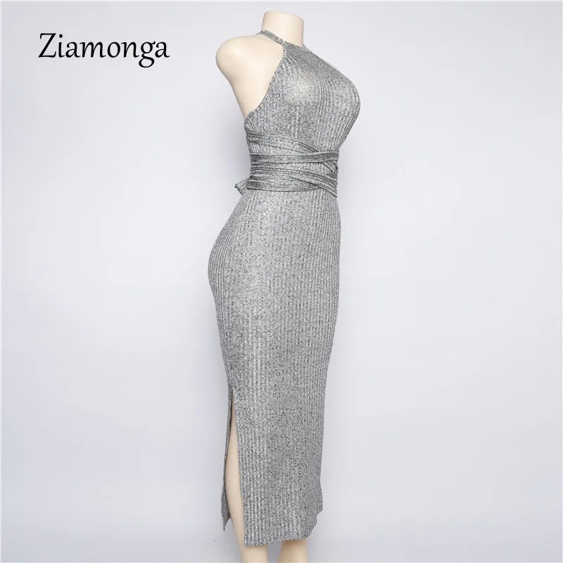 Женское облегающее платье с лямкой вокруг шеи открытой спиной и открытыми