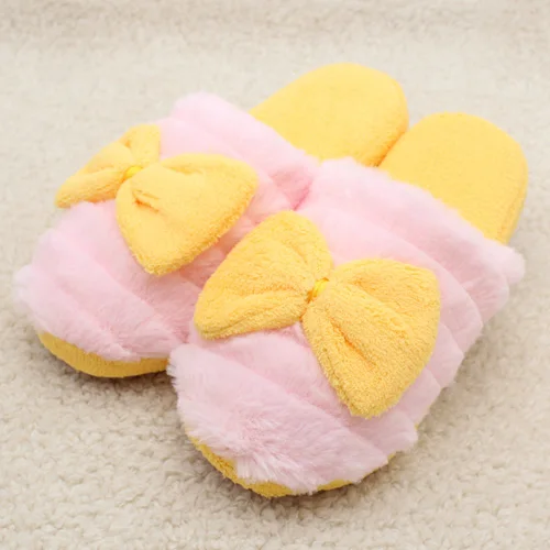 Цвет: желтый Домашние тапочки; Прямая поставка с фабрики; Pantufas; тапочки с большим бантом; женские зимние теплые тапочки из хлопчатобумажной ткани; домашняя обувь - Цвет: Цвет: желтый