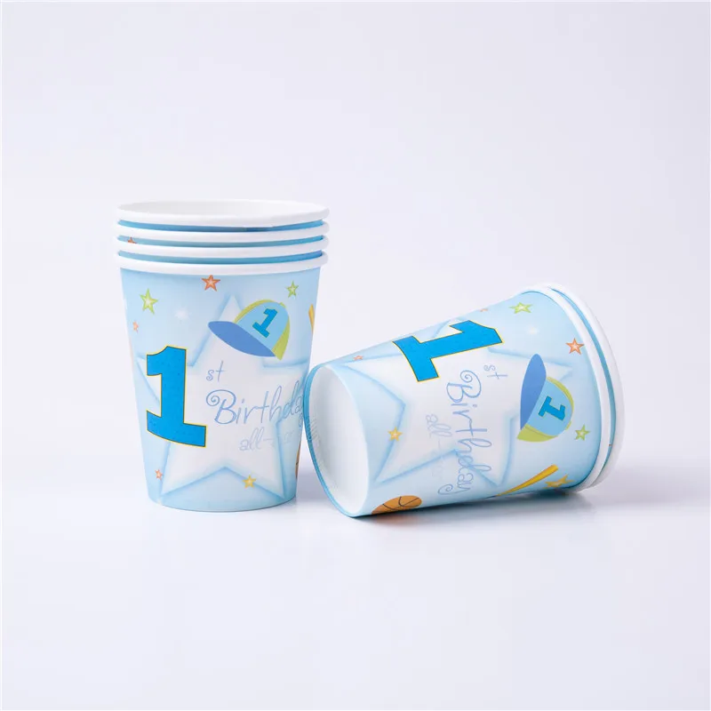 Cup 6 Pcs 1-я Спортивная Тема дети с днем рождения украшения для мальчика Одноразовый бумажный стаканчик, тарелка салфетки скатерть для душа - Цвет: Cup 6 Pcs
