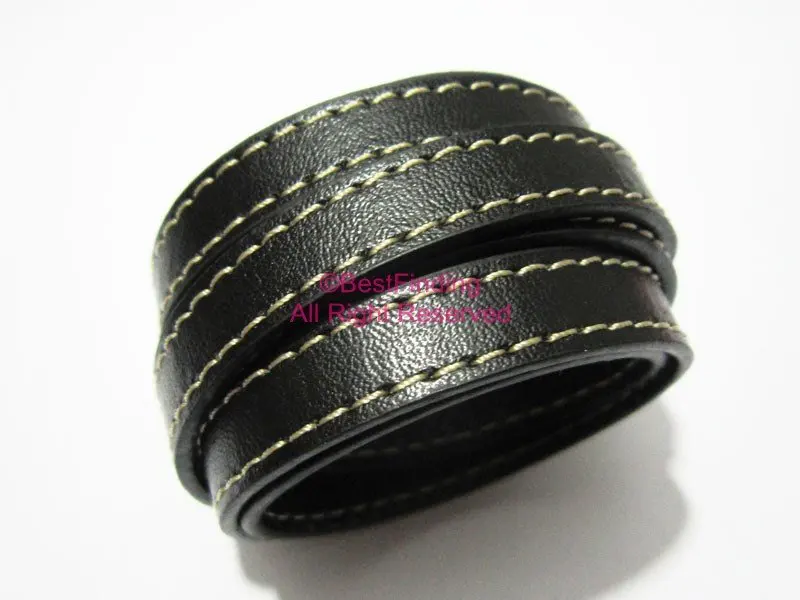 

10mm Leather cord Beige Stitched 10x2mm black leather cord