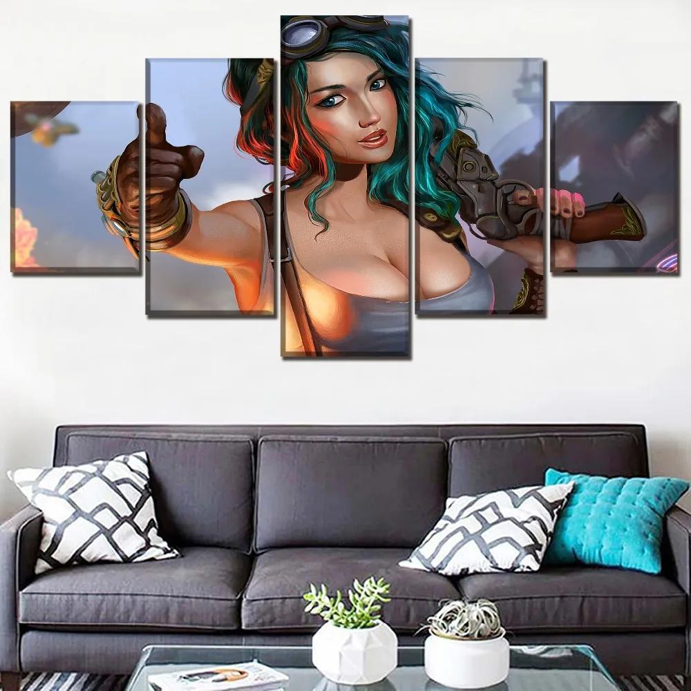 Домашний Декор Гостиная современное искусство 5 панель sci fi стимпанк девушка