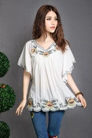 2021 hot sale vintage 70s mexican ethnic floral embroidered boho hippie blouses shirt women clothing tops tunic free shipping