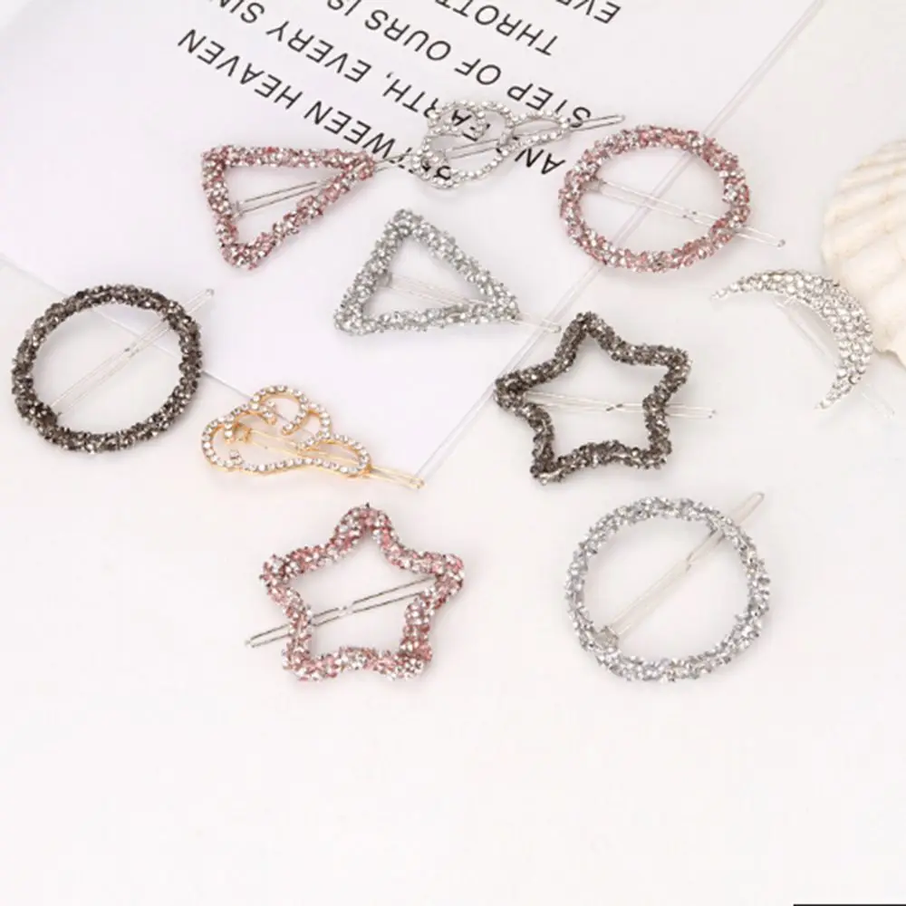 

1 Pcs Chic Crystal Rhinestones Hairpin Women Girls Fashion Star Triangle Round Shape Hair Clips Barrettes Accessories