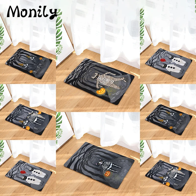 Monily Противоскользящий водонепроницаемый коврик Хэллоуин милый кот череп