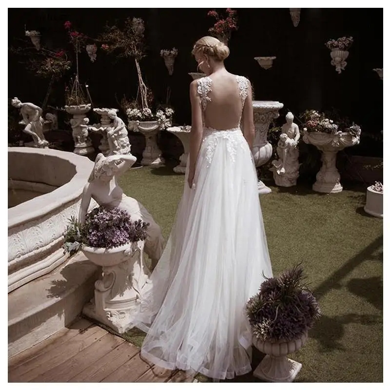 

Sexy Cheap Wedding Dreess 2020 Beach Bride Dress Lace Top Appliques Backless Modest Hot Sale Wedding Gowns Vestidos De Noiva