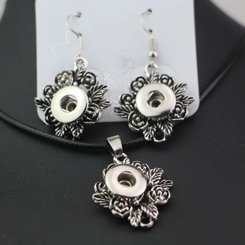 

Wholesale New Fashion Women Girls' Flower Metal 12mm Snap Buttons Necklace Earrings Jewelry Set Diy Snap Jewelry