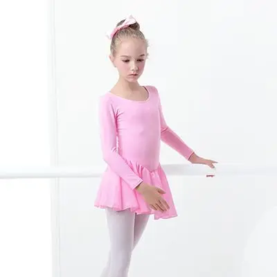 pink long sleeve Детское балетное платье; прозрачные шифоновые юбки для танцев; детская одежда для балета; тренировочная Одежда для танцев для девочек - Цвет: pink long sleeve