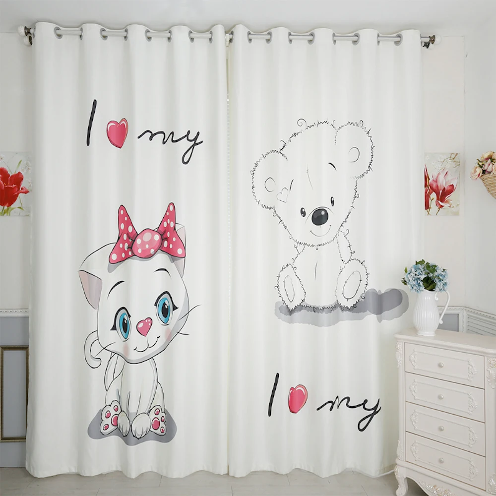 

Personal Tailor 2x Grommet Window Drapery Curtain Nursery Kids Children Room Window Dressing Tulle 200x260cm Cat Bear White
