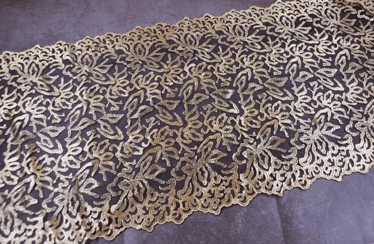Кружевная Сетка с вышивкой черная золотистого цвета 3 метра 32 см ширина|lace