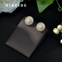 hibride classic stunning cubic zirconia stone women party jewelry yellow gold color big round stud earrings gift e 237