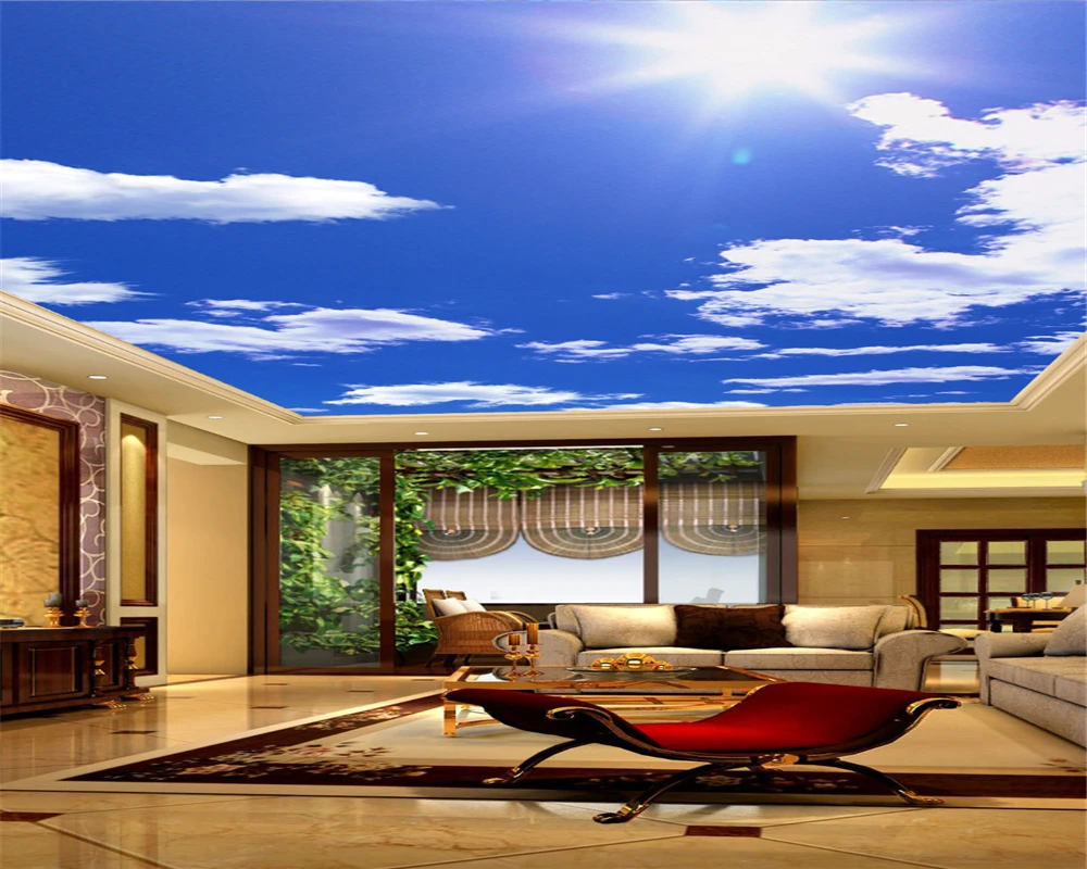beibehang papel de parede Custom HD Wallpaper Large Blue Sky White Clouds Sunlight Ceiling Zenith Mural 3d wallpaper | Обустройство