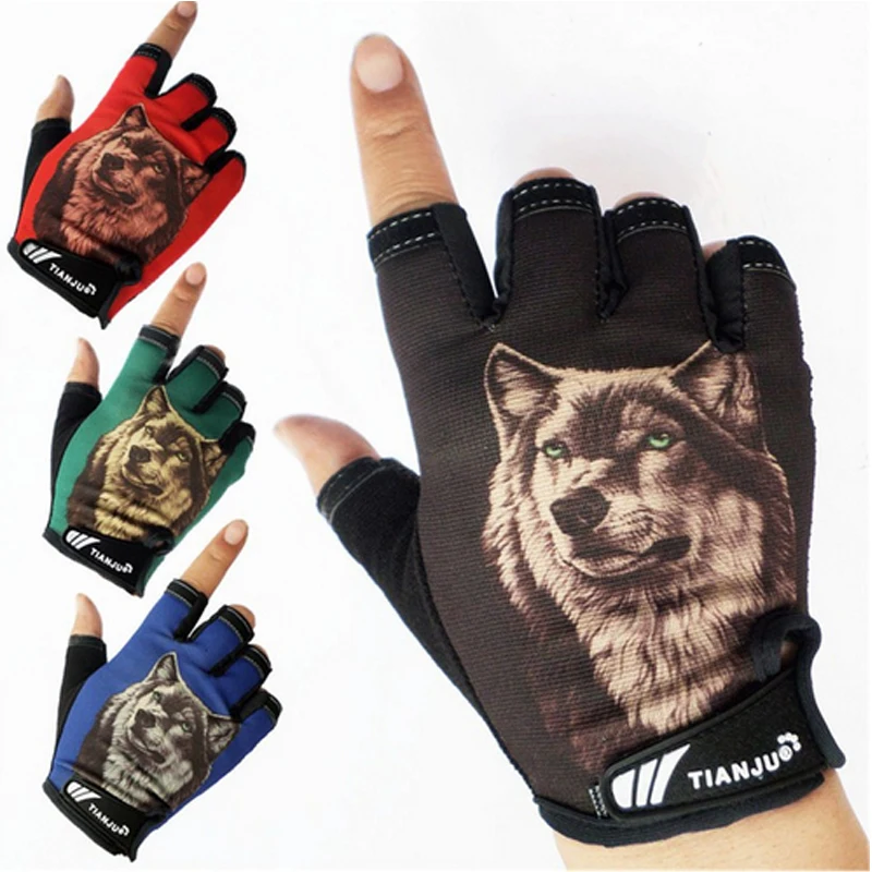 

2019 New Men's Semi-finger Wolf Pattern Tactical Gloves Half Finger Slip-resistant Driving Gloves luvas de inverno