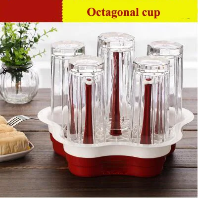 octagonal red Drixon Бессвинцовая Модная Бытовая стеклянная кружка для пива набор 6 с держателем чайная чашка персонализированные чашки для напитков чашки для воды беспластовый бар набор - Цвет: octagonal red