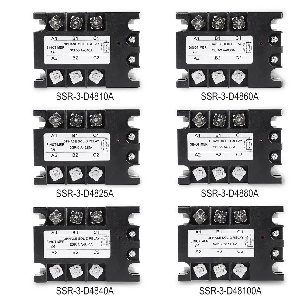 Твердотельные реле AC-AC SSR-3A4810A 25A 40A 60A 80A 100A 90-280VAC до 30-480VAC нагрузки три фазы для контроля температуры