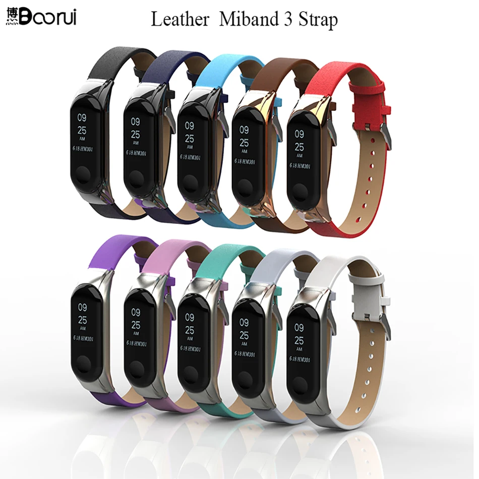Кожаный ремешок BOORUI mi band 3 Смарт-аксессуары для Xiaomi mi Band 3 сменный спортивный ремень с защитой от потери и металлический чехол