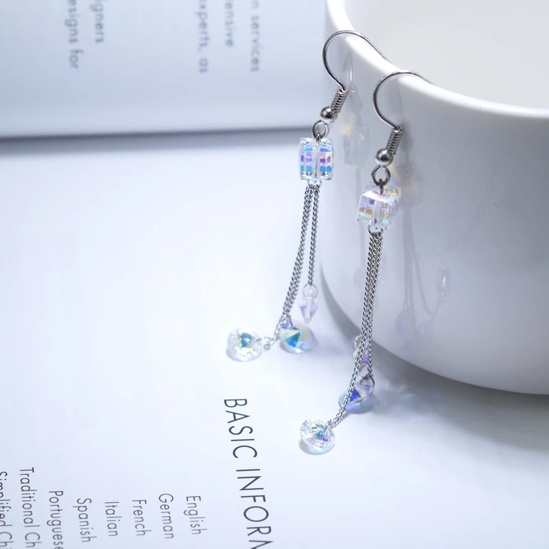 Подлинные кристаллы SWAROVSKI висячие серьги кисточки серебристого цвета для