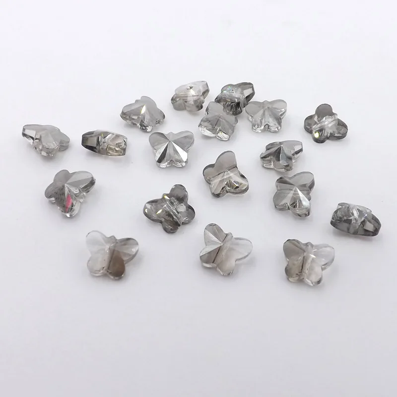 Стеклянные бусины-бабочки QIAOHE 50 шт., свободные бусины, прозрачные серые 10x8 мм для изготовления модных украшений # QHGZ52