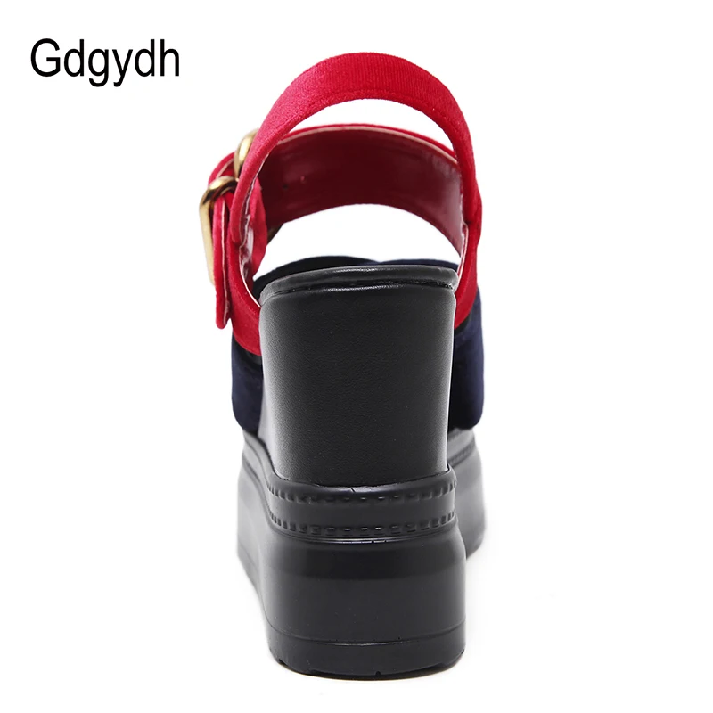 Gdgydh/Прямая ; Босоножки на платформе; женская летняя обувь на танкетке; женская повседневная обувь на высоком каблуке с пряжкой и ремешком; Летняя обувь; цвет красный, желтый