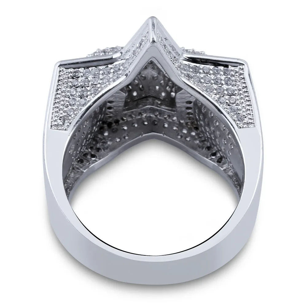 Solid Star HipHop Finger Rings For Men Women Iced Out Bling CZ Stones Gold Silver Color Jewelry Optional Size 7-11 Charm Ring | Украшения и