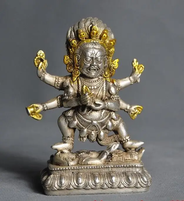 5 &quotСтарый тибетский буддизм Серебряная позолоченная Mahakala Vajrakilaya божество Будда