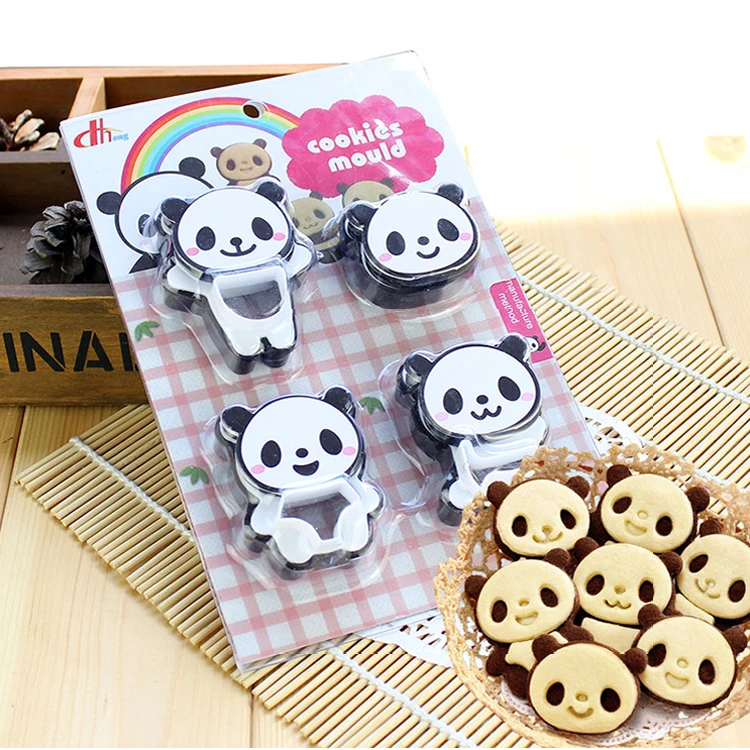 

4pc Cartoon Panda Cookies Cutter Cookie Mold Biscuit Mould Press Set Two-color 3D Sugar Modulus DIY Cut Baking Tool Claying