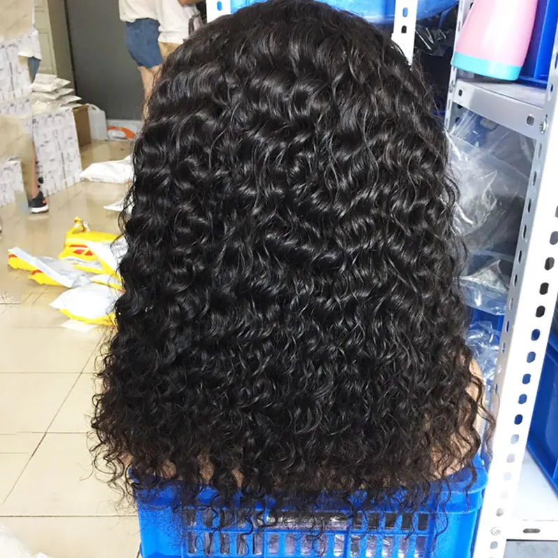 Глубокий кудрявый 360 фронтальный парик шнурка предварительно сорвал с волосами младенца короткие человеческие волосы парики с челкой бразильский надувной Джерри локон Remy 180