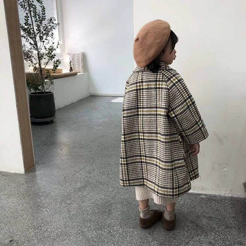 Детские пальто для девочек; осенние куртки; одежда для маленьких девочек; коллекция года; модная теплая верхняя одежда в клетку для детей-подростков; От 5 до 7 лет-осеннее пальто