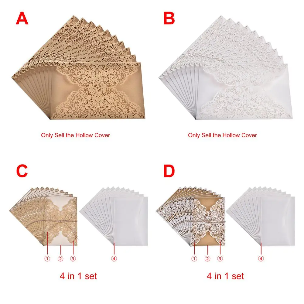10 шт. свадебные пригласительные открытки лазерной резки с бантом блестящие