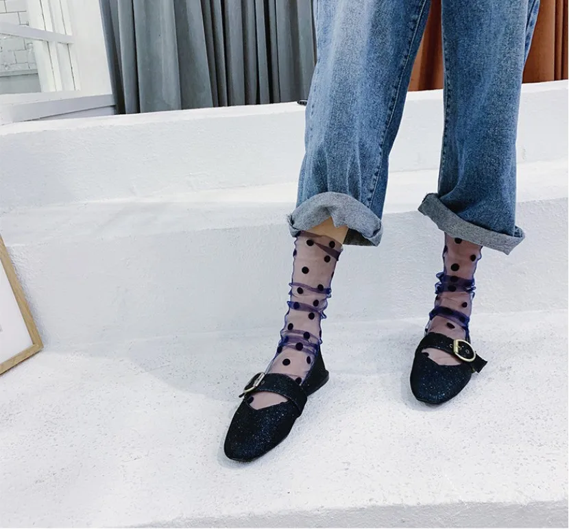 Женские Дышащие носки в мелкий горошек Harajuku ажурные Чулочные изделия Sox новинка