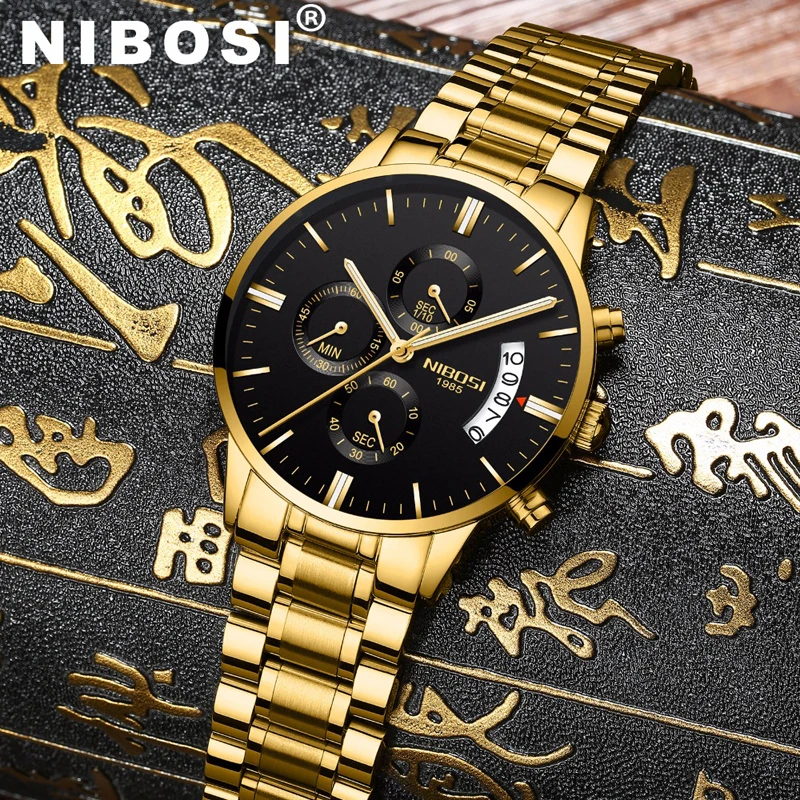 

NIBOSI Men Watch Chronograph Sport Mens Watches Top Brand Luxury Waterproof Full Steel Quartz Gold Clock Men Relogio Masculino