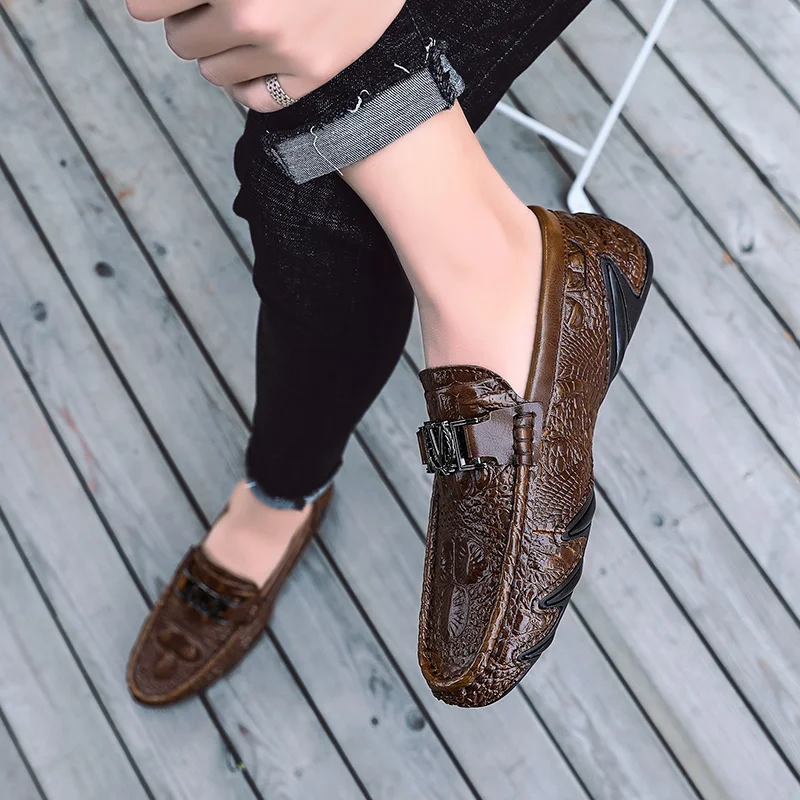 

2019 new fashion men's shoes casual genuine leather loafers male classic brown & black shoe man breathable driving shoes for men