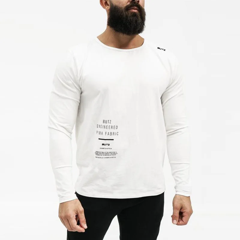 2018 осень бренд тренажерные залы Мужская Печать с длинным рукавом Футболка