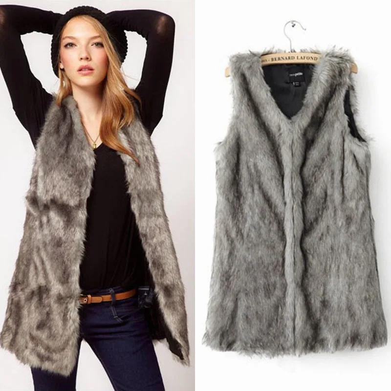 Одежда из искусственного меха жилетка женские длинные пальто универсальная без