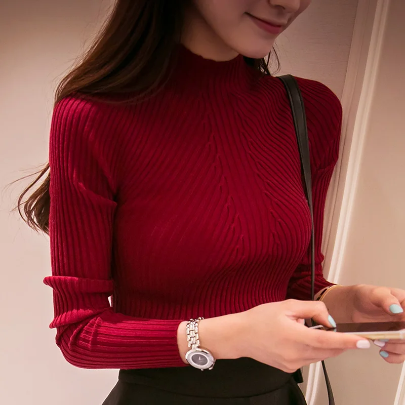 2017 Korean Autumn Winter Knitted Sweaters for Woman Pull Femme Slim Comfortable Turtleneck Long Sleeve Sueter Mujer Chandail | Женская