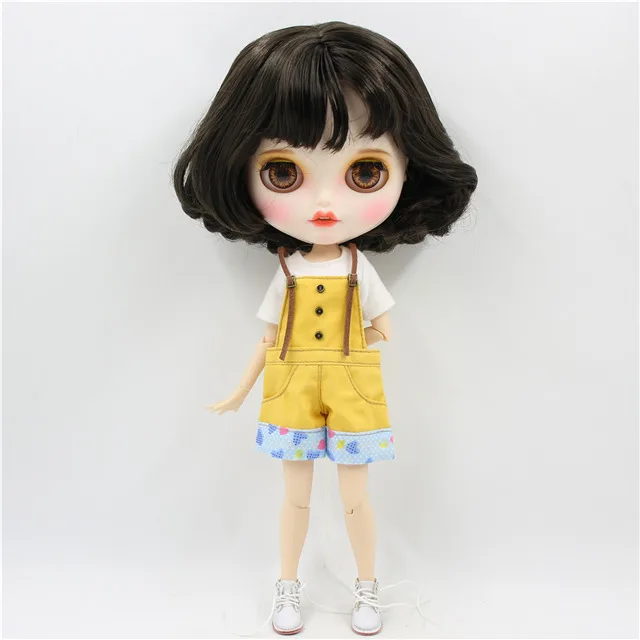 1/6 bjd завод blyth кукла короткие черные волосы, новое матовое лицо с зубами, белая кожа сустава тела 30 см BL950 - Цвет: doll clothes shoes