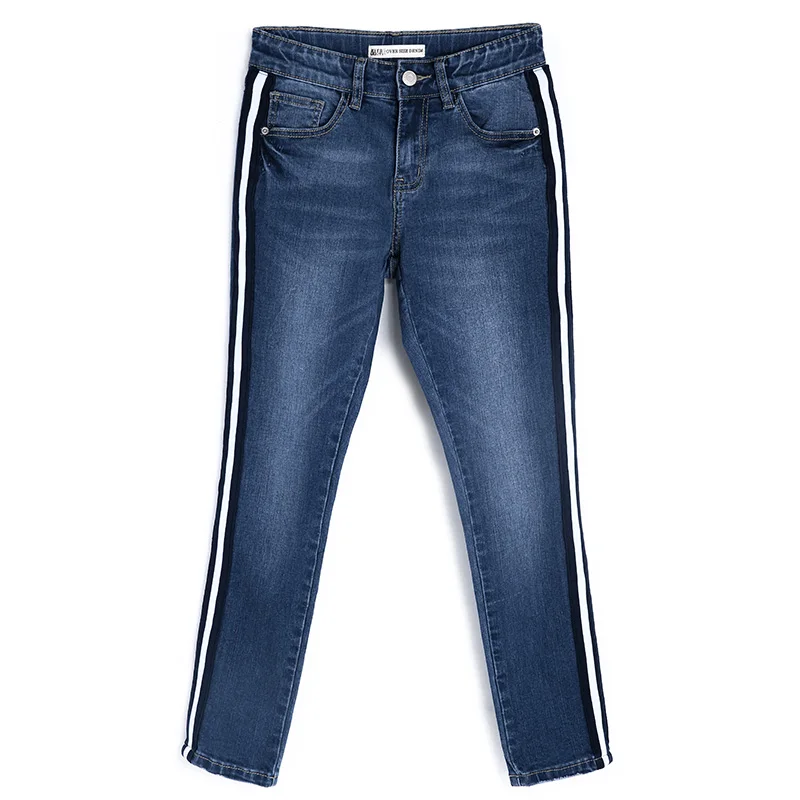 Женские джинсы больших размеров обтягивающие узкие брюки до щиколотки в полоску
